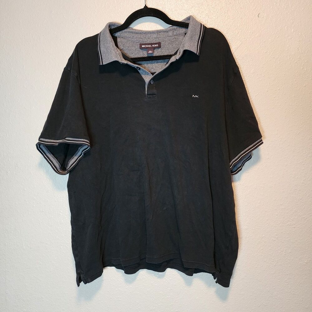 Michael Kors Mens Polo Shirt Size XXL Black Grey Contrast Collar Short Sleeve MK